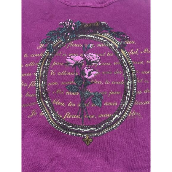 Vintage Gopher Sport Large Purple Floral French Scripts Turtleneck Sweatshirt - Picture 5 of 10